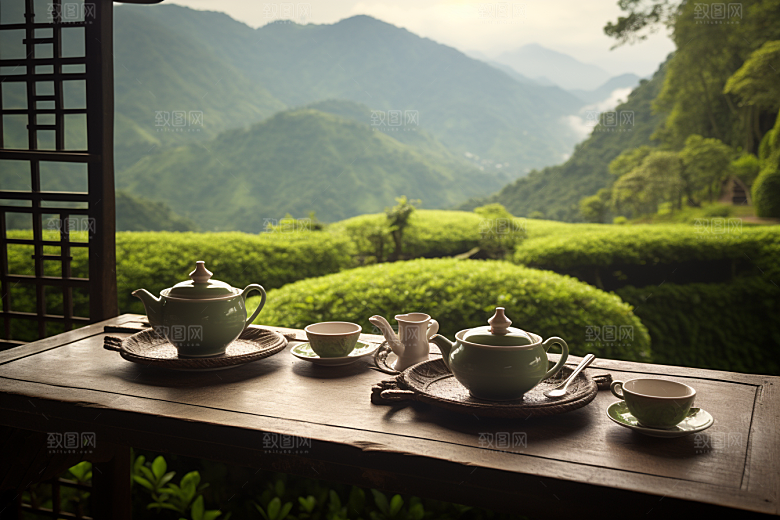 茶园茶具品茶喝茶摄影图