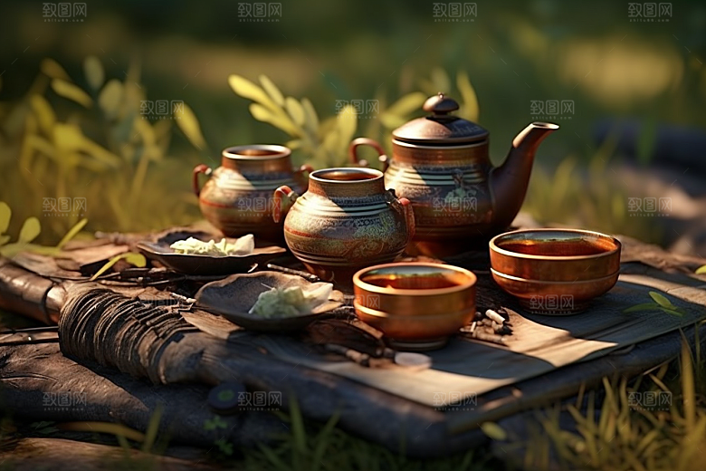 茶园茶具高清茗茶摄影图