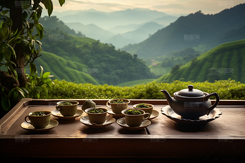 茶园茶具茗茶品茶摄影图