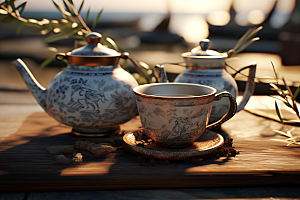 茶园茶具饮茶高清摄影图