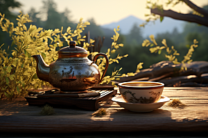 茶园茶具茗茶品茶摄影图
