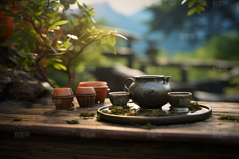 茶园茶具清新喝茶摄影图