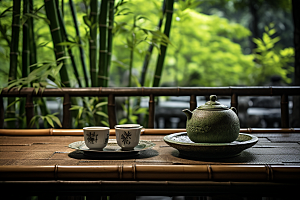茶园茶具高清喝茶摄影图
