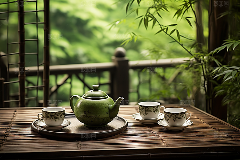 茶园茶具品茶清新摄影图