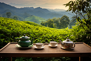 茶园茶具品茶绿色摄影图