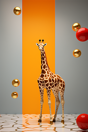 时尚长颈鹿动物抽象装饰画
