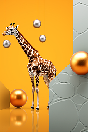 时尚长颈鹿抽象几何感装饰画