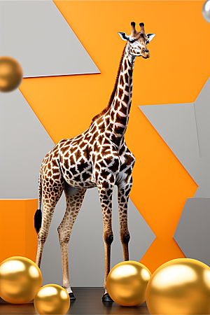 时尚长颈鹿自然几何感装饰画