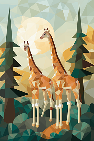 时尚长颈鹿抽象大气装饰画