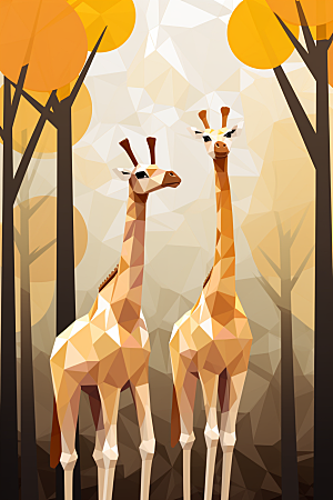 时尚长颈鹿几何感动物装饰画