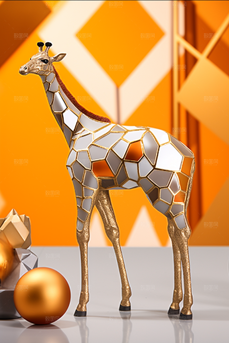 时尚长颈鹿几何感自然装饰画
