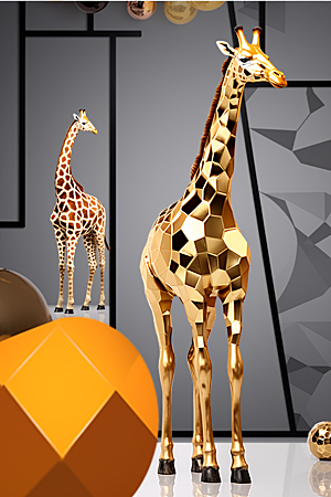 时尚长颈鹿自然几何感装饰画