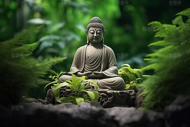 禅意佛像自然环境石雕素材