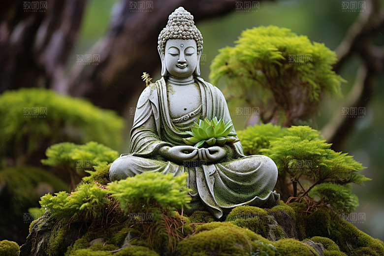 禅意佛像雕塑平和素材