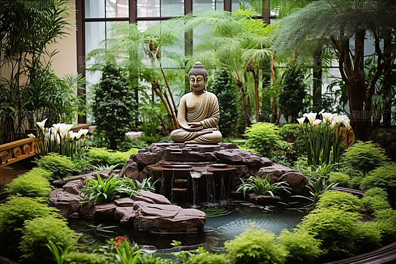 禅意佛像高山流水石雕素材