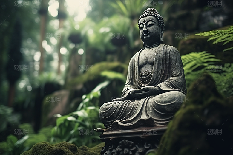 禅意佛像雕塑自然环境素材