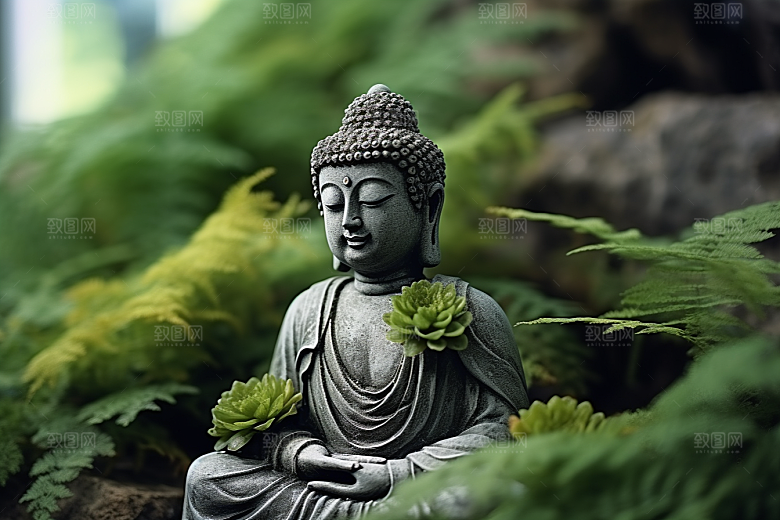 禅意佛像雕像佛教素材