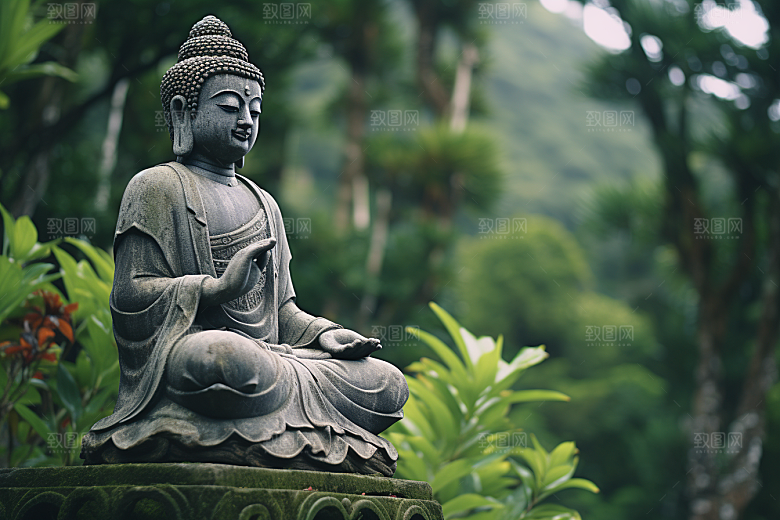 禅意佛像高山流水平和素材