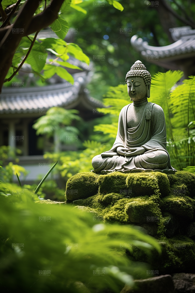 禅意佛像高山流水石雕素材