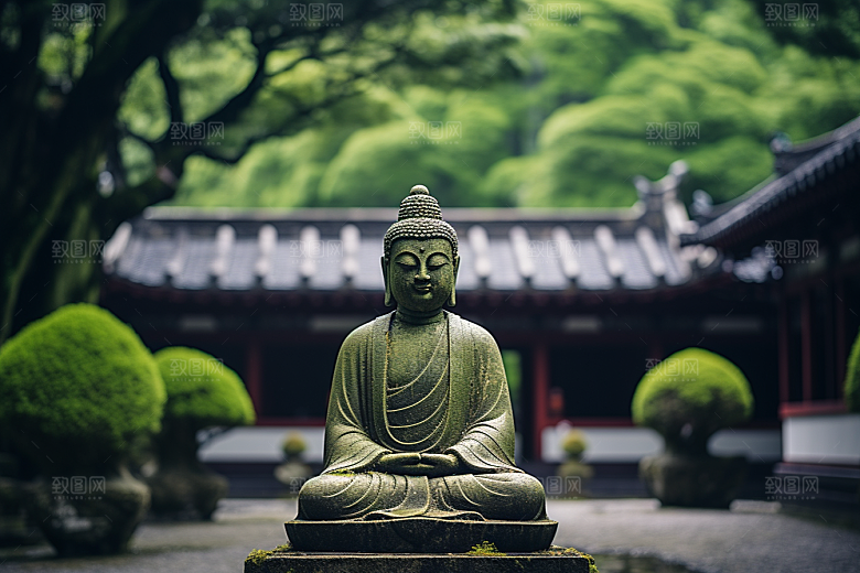 禅意佛像高山流水山水素材