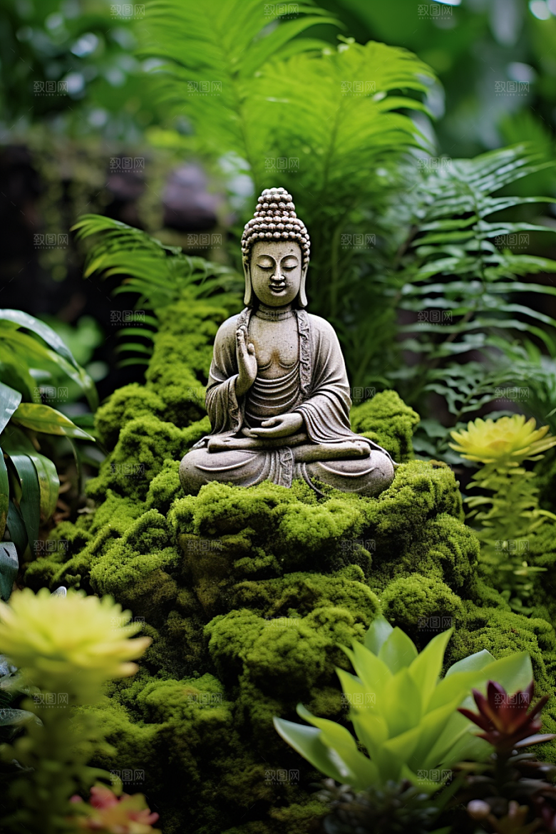 禅意佛像高山流水雕塑素材