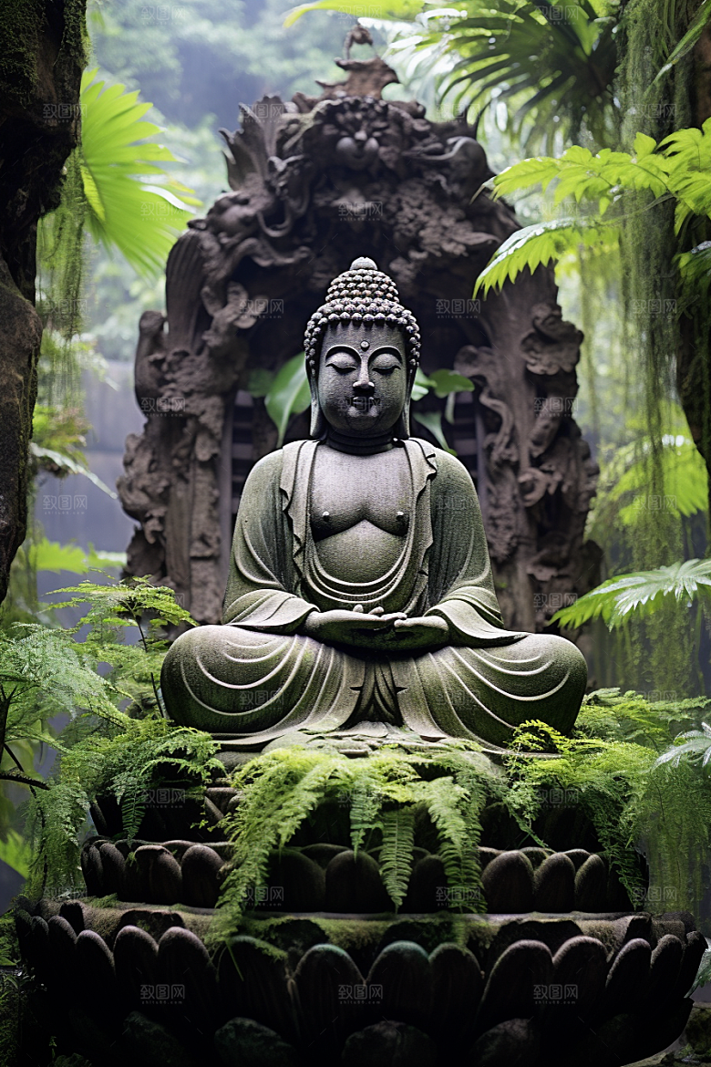 禅意佛像山水雕像素材