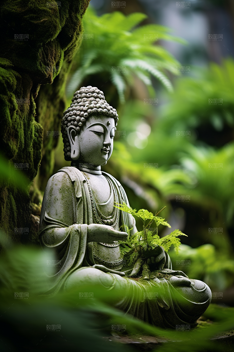 禅意佛像山水雕像素材