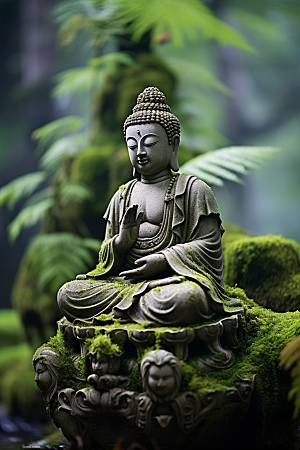 禅意佛像山水平和素材