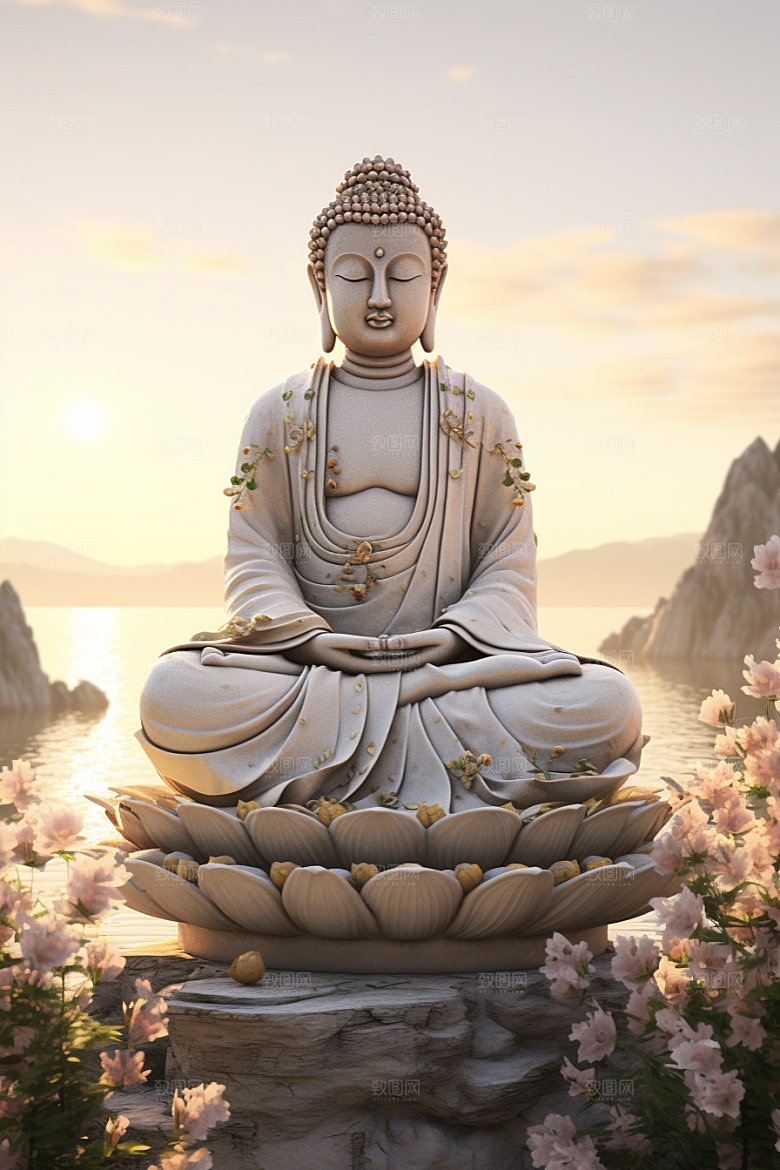 禅意佛像平和山水素材