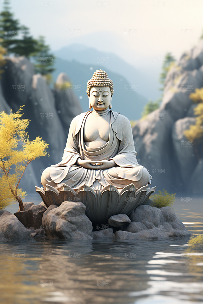禅意佛像雕塑平和素材