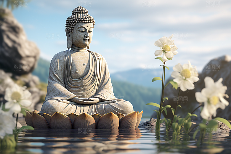 禅意佛像山水氛围素材