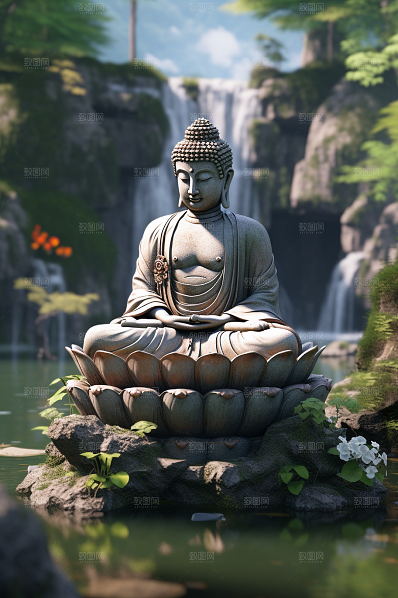 禅意佛像雕像宗教素材