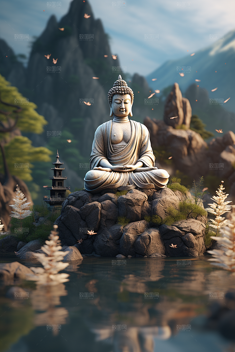 禅意佛像自然环境平和素材