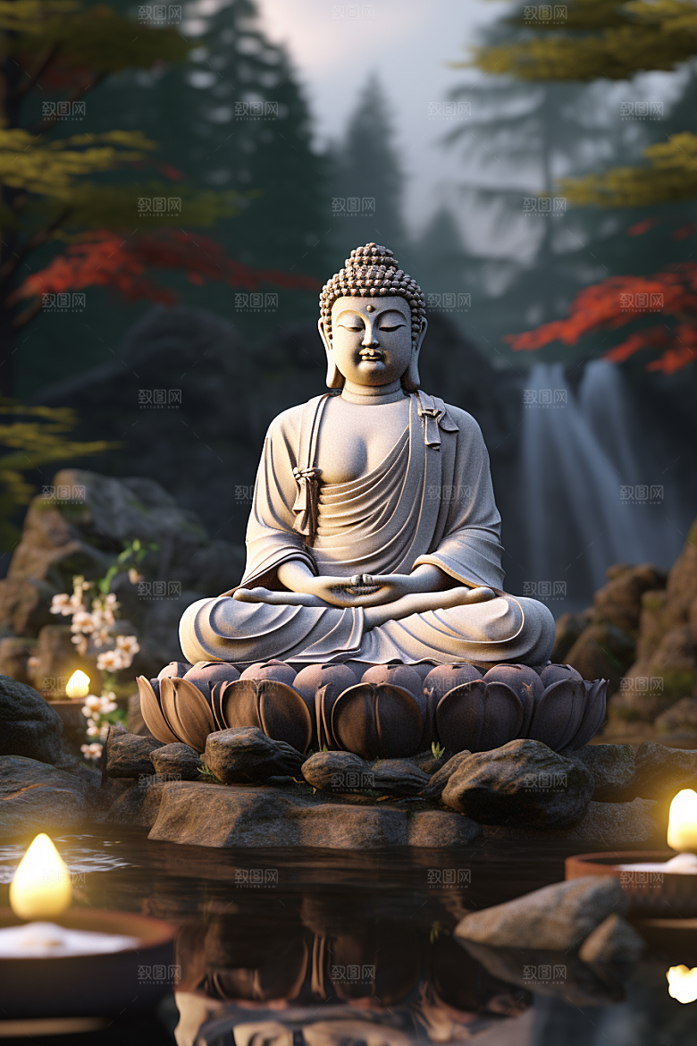禅意佛像信仰自然环境素材