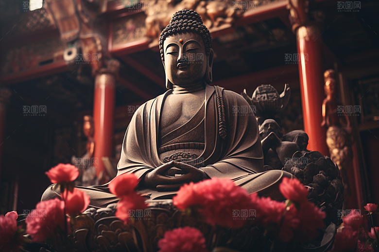 禅意佛像石雕高清素材