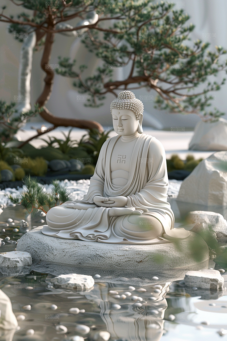 禅意佛像雕塑平和素材