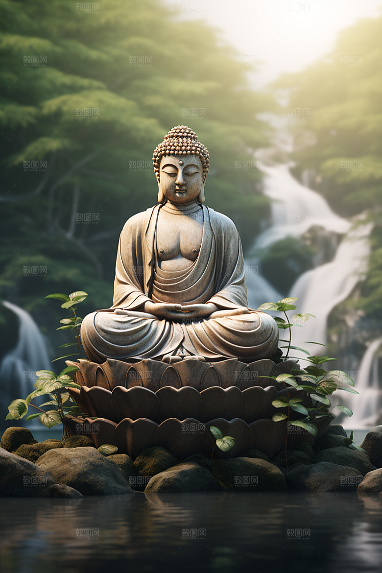 禅意佛像石雕山水素材