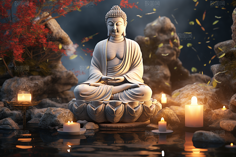 禅意佛像自然环境平和素材