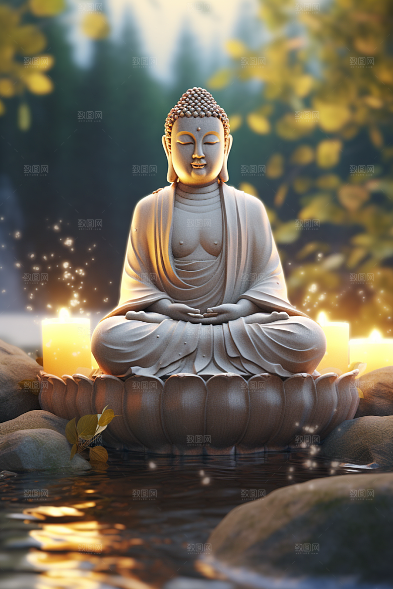 禅意佛像雕塑山水素材