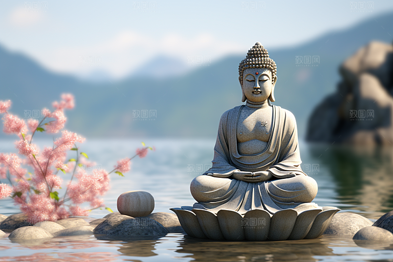 禅意佛像石雕平和素材