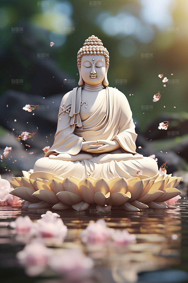禅意佛像雕像自然环境素材