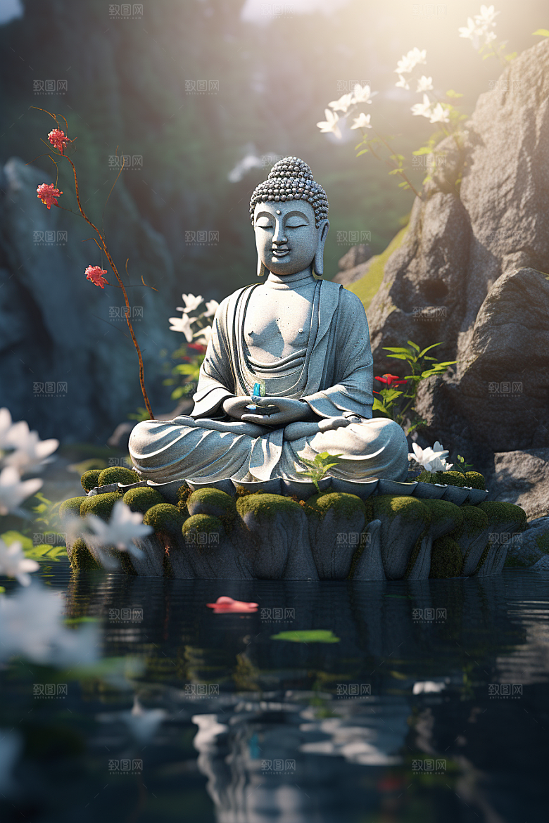禅意佛像自然环境平和素材