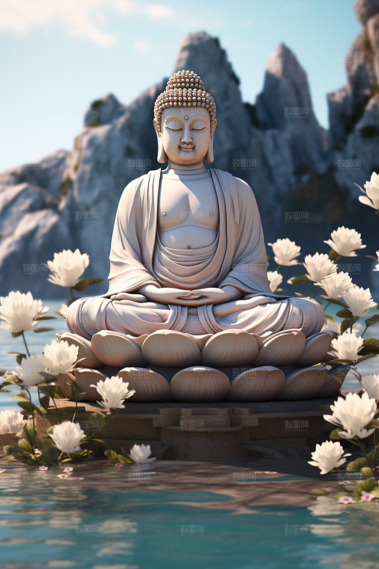 禅意佛像平和自然环境素材