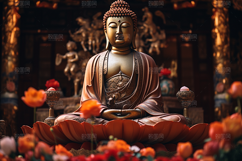 禅意佛像平和氛围素材