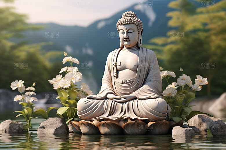 禅意佛像平和自然环境素材