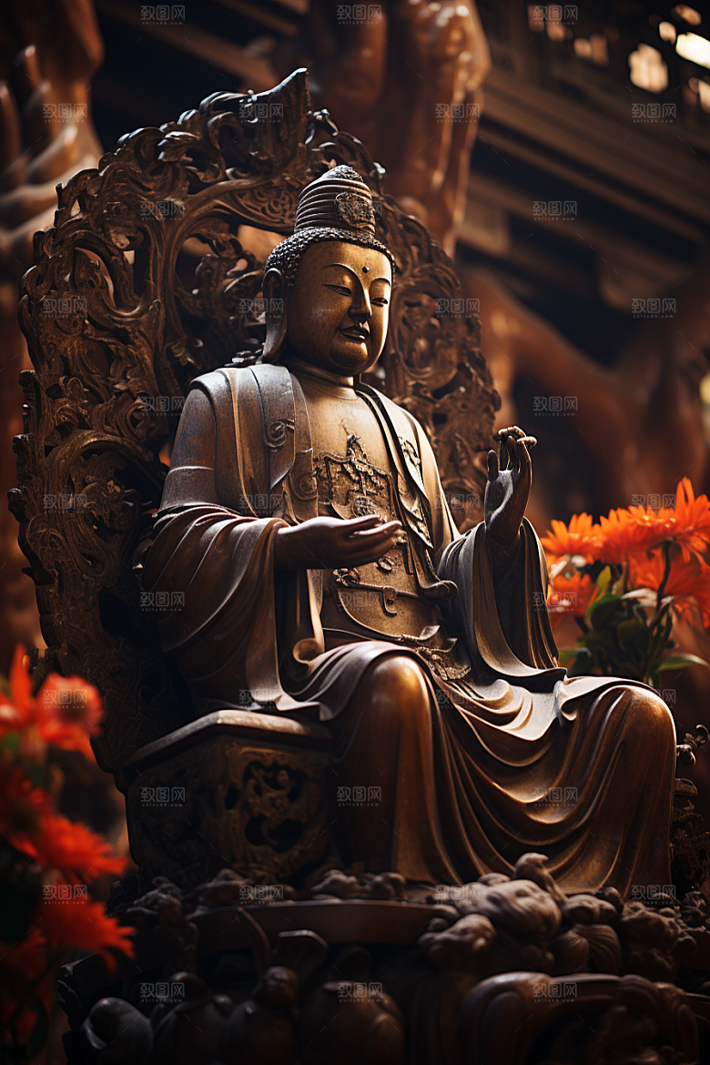 禅意佛像平和雕像素材