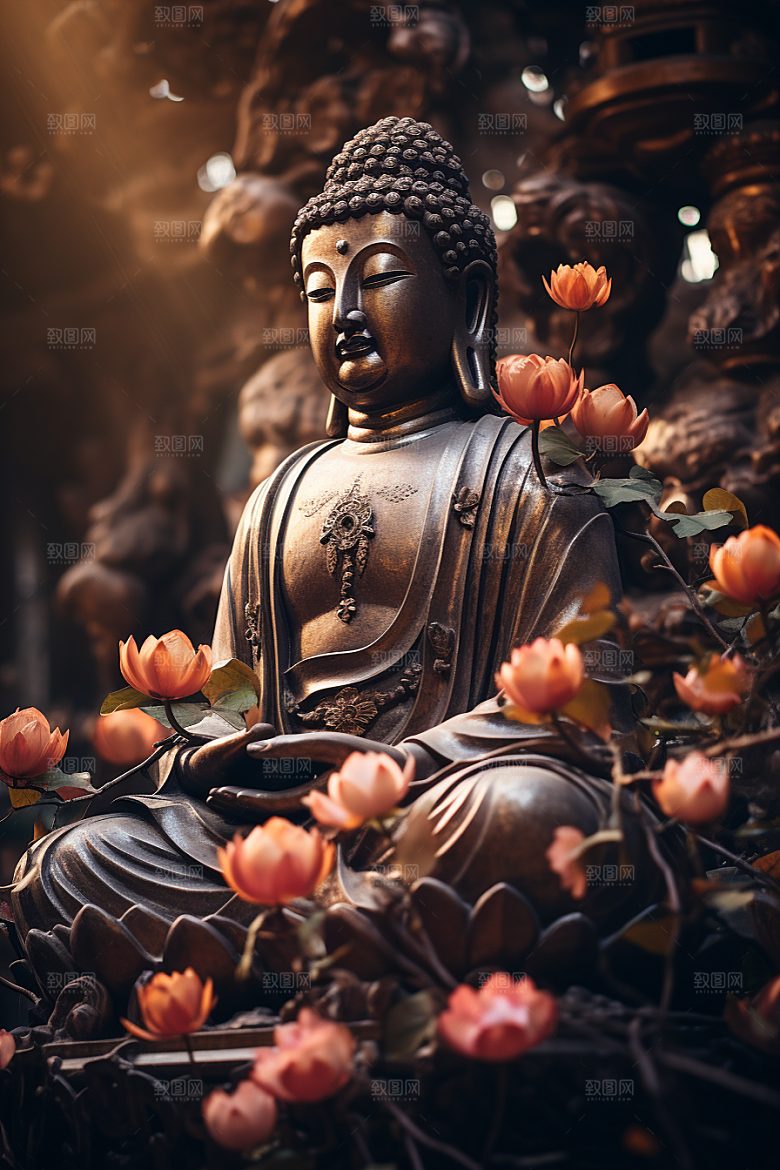 禅意佛像自然环境平和素材