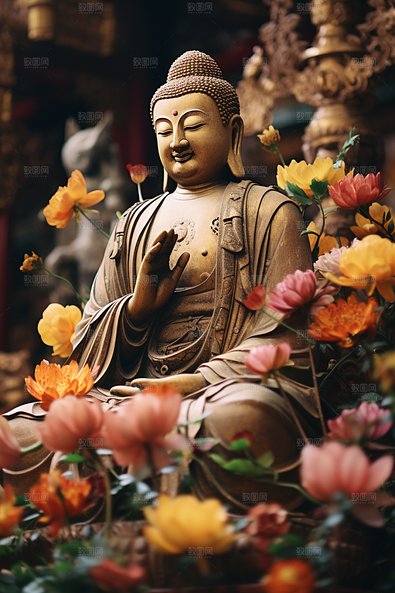 禅意佛像雕塑山水素材