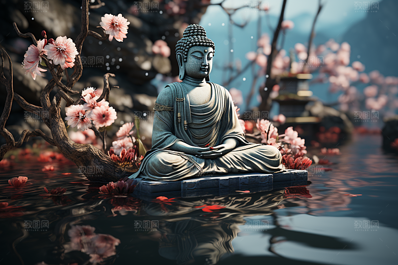 禅意佛像平和雕塑素材
