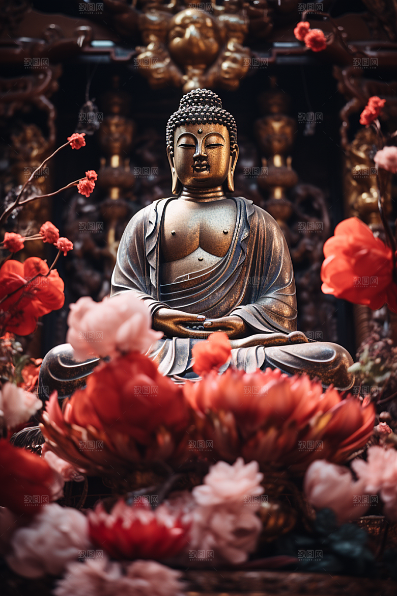 禅意佛像雕像氛围素材